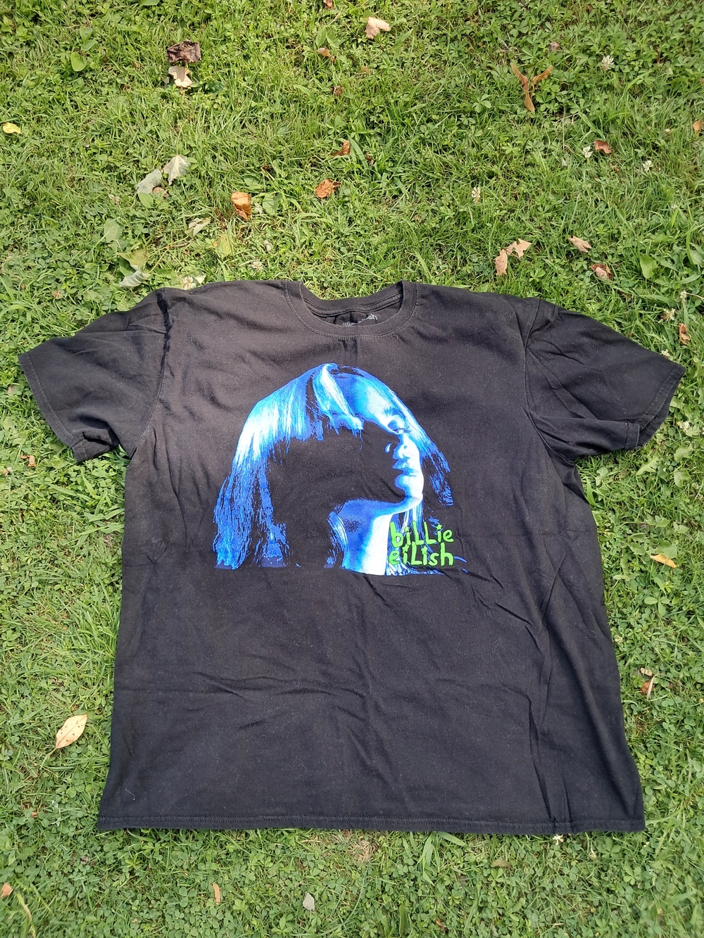 Black Billie Eilish Graphic Tee with Blue Portrait